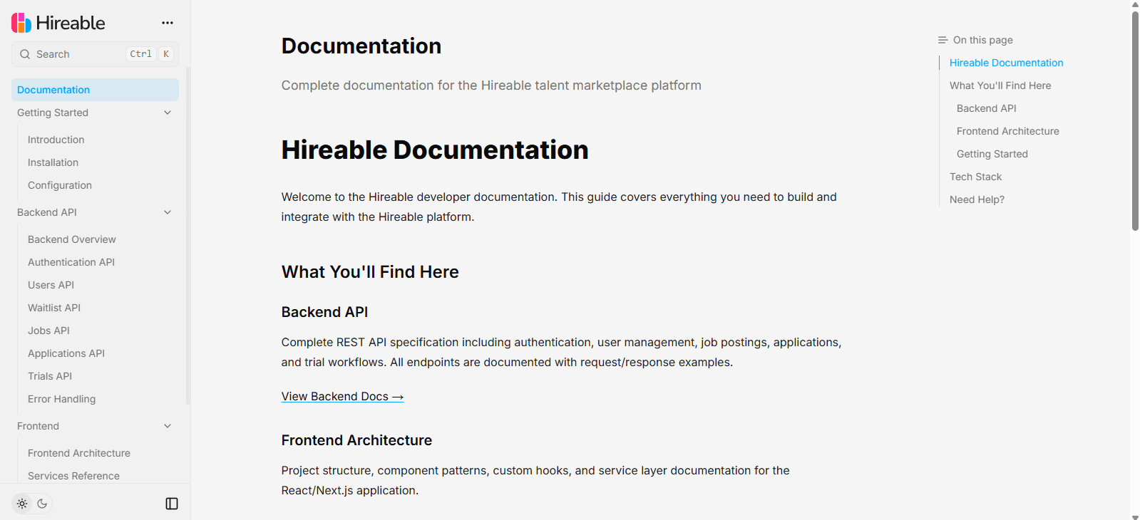 Hireable – Documentation preview